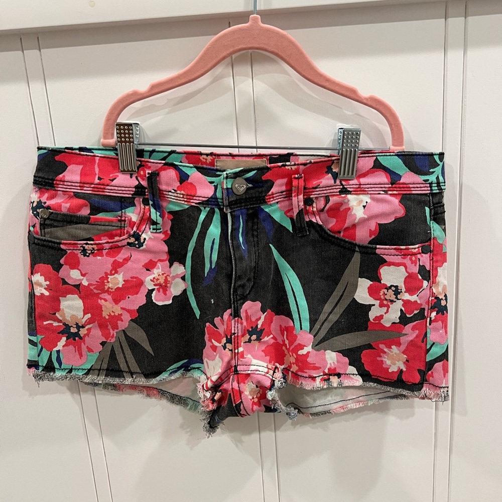 Roxy Black Floral Jean Shorts